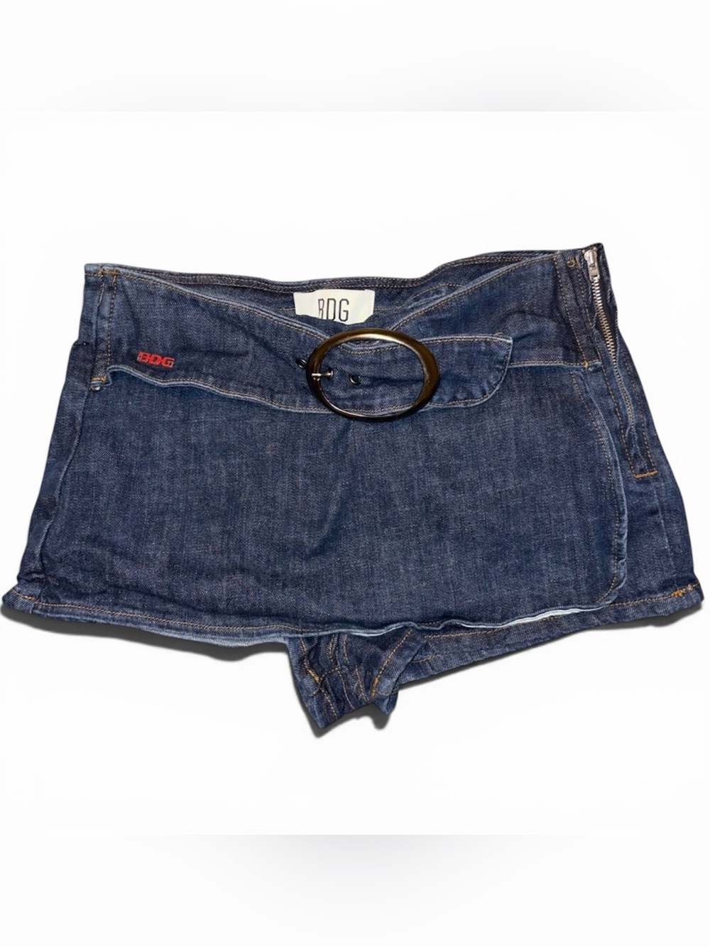BDG Missy Denim Skort (Mini Skirt W/ Shorts) Medium, Dark Wash Denim, Buckle